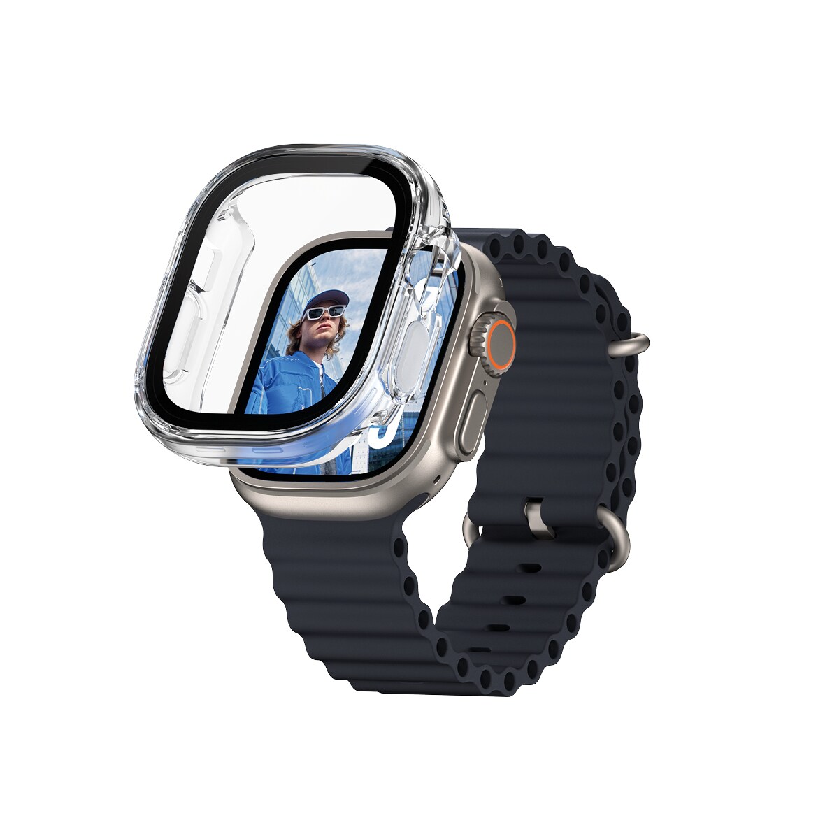 Apple Watch Ultra 49mm 1st Gen Slankt heldækkende cover med skærmbeskytter, Gennemsigtig