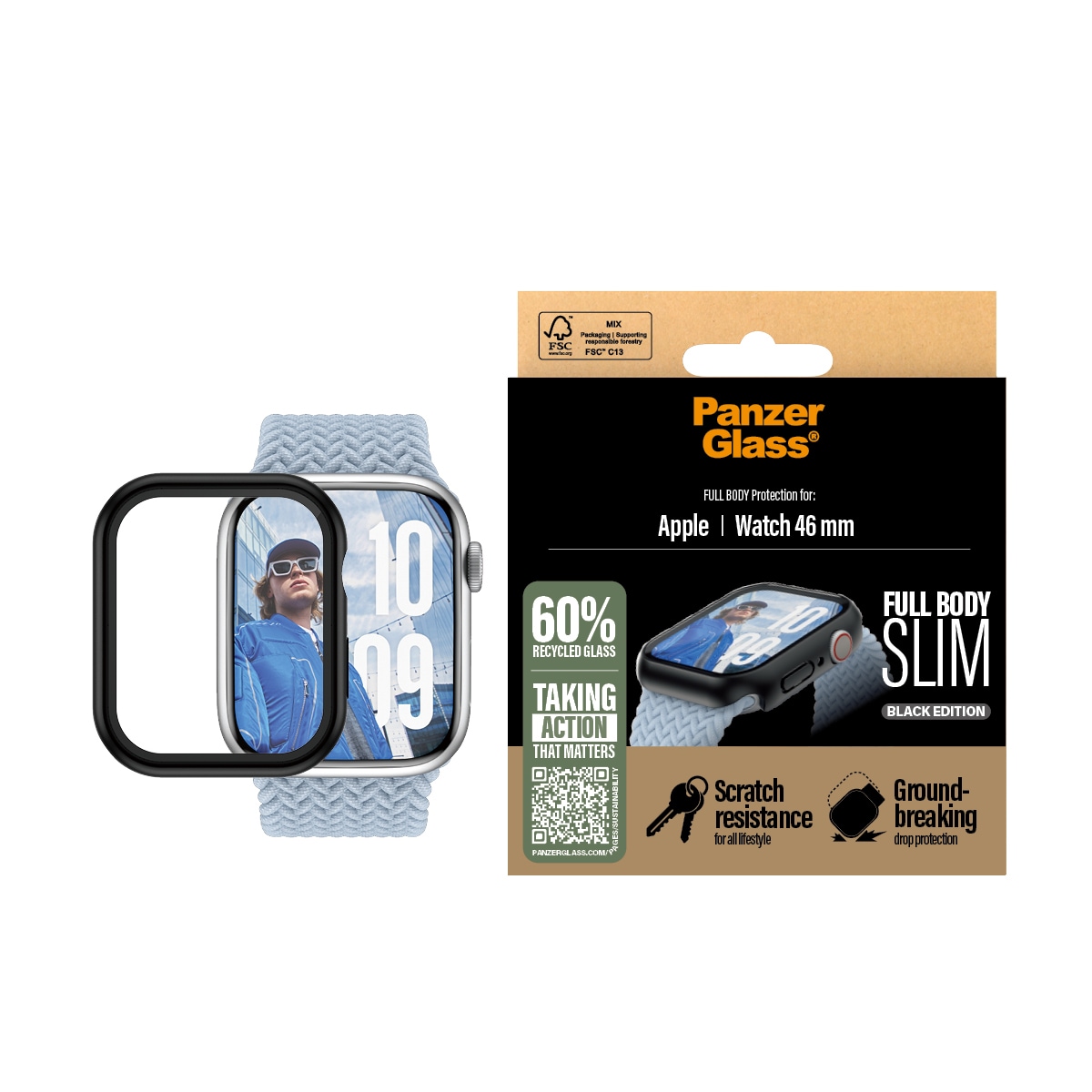 Apple Watch Series 10 46mm Slankt heldækkende cover med skærmbeskytter, Sort