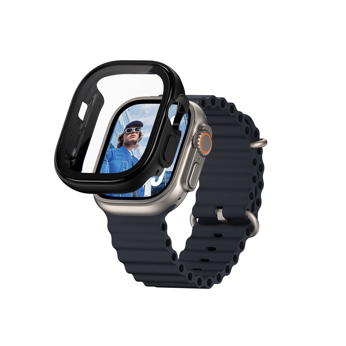 Apple Watch Ultra 49mm 1st Gen Slankt heldækkende cover med skærmbeskytter, Sort