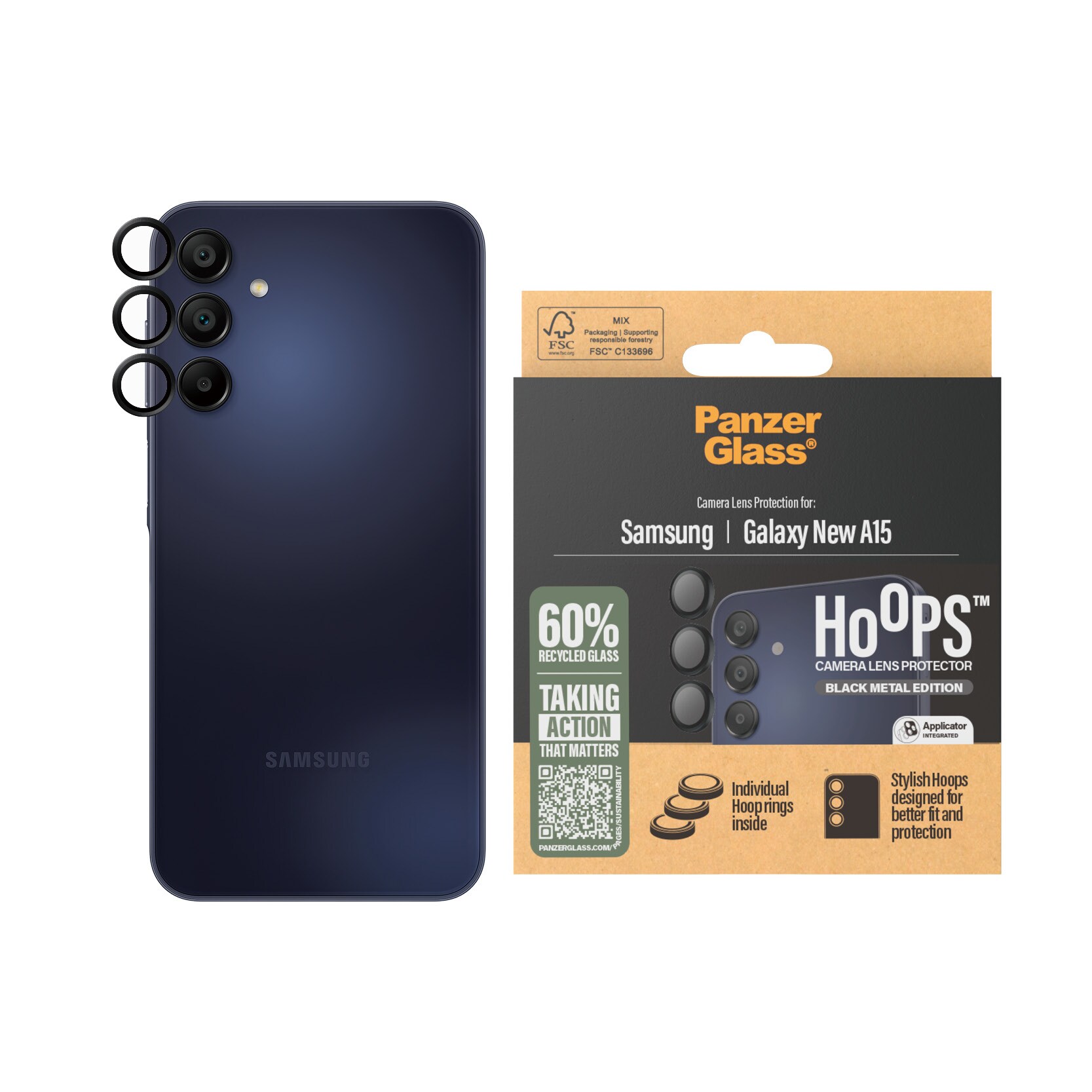 Samsung Galaxy A16 Hoops linsebeskyttelse med aluminiumramme, Sort