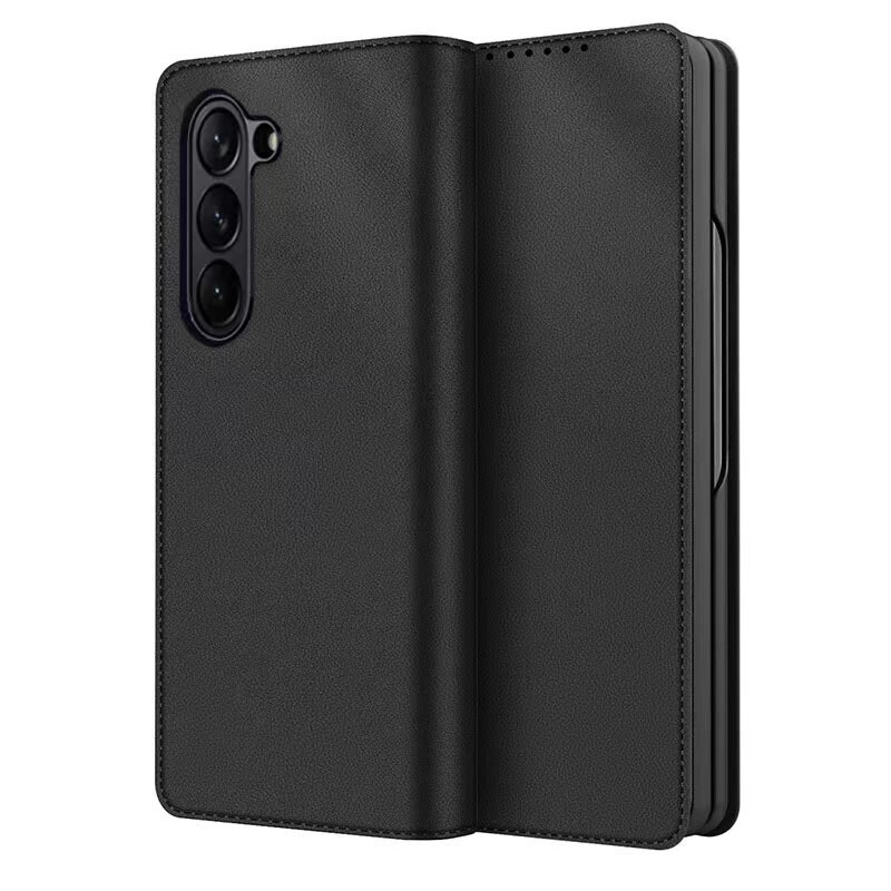 Samsung Galaxy Z Fold 5 Pungetui i ægte læder, Sort