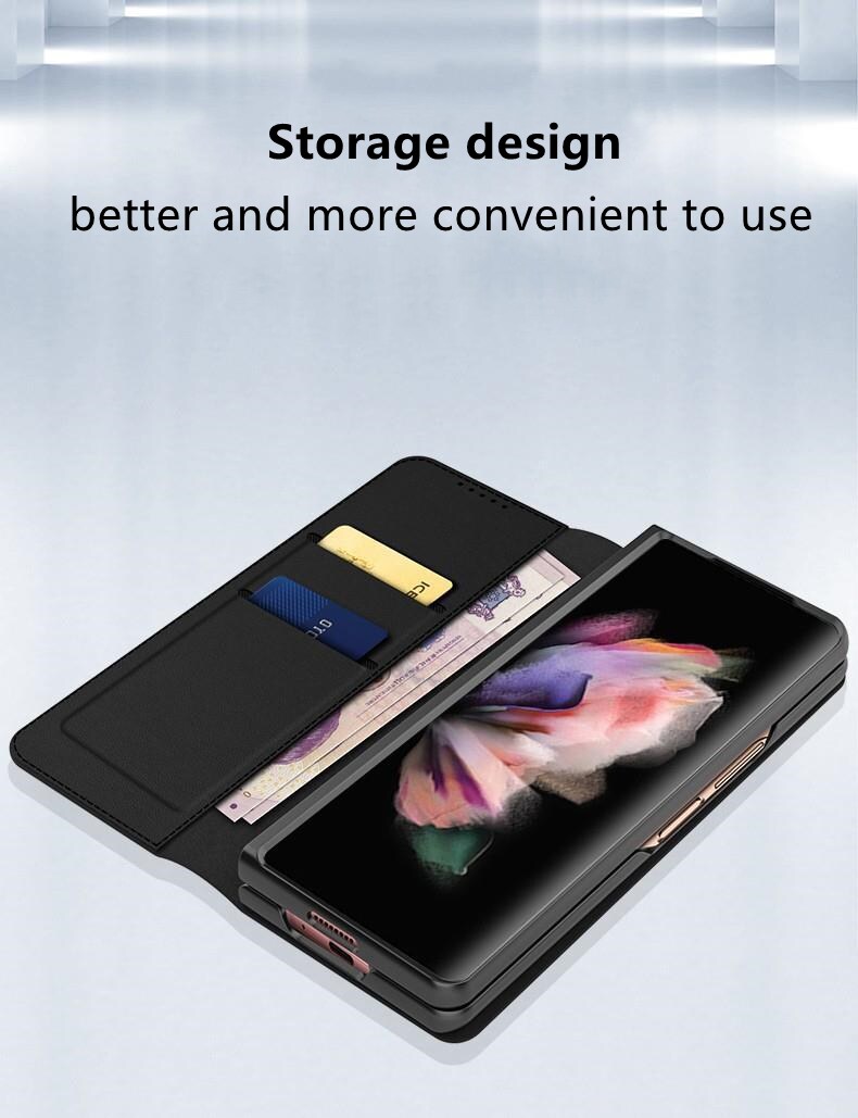 Samsung Galaxy Z Fold 5 Pungetui i ægte læder, Sort