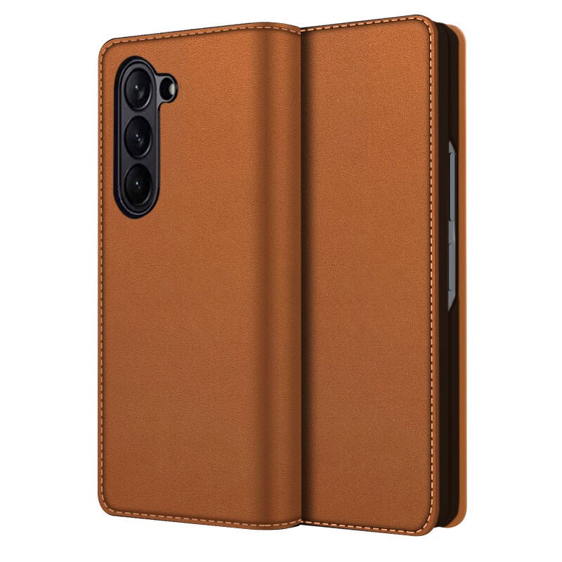Samsung Galaxy Z Fold 5 Pungetui i ægte læder, Cognac