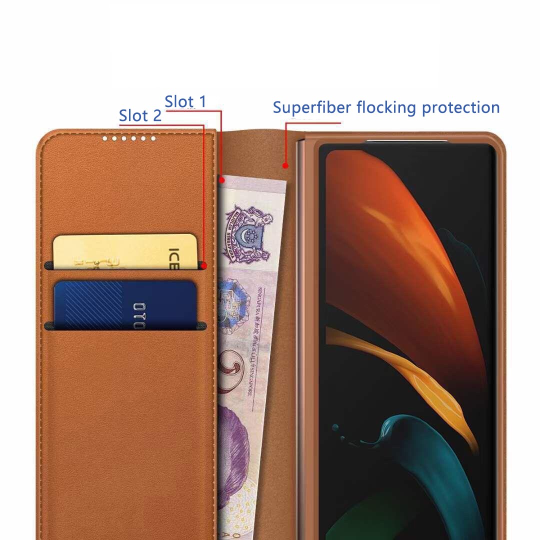 Samsung Galaxy Z Fold 5 Pungetui i ægte læder, Cognac