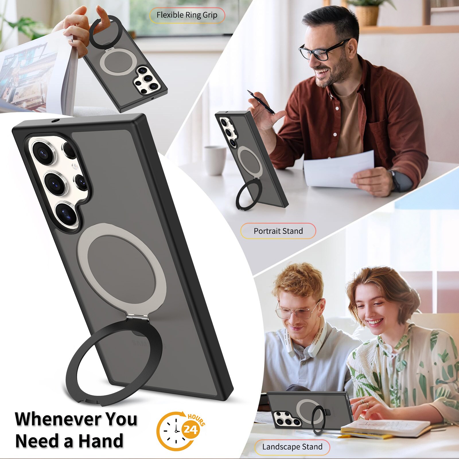 Samsung Galaxy S23 Ultra Magnetic hybridcover med stativfunktion, Sort