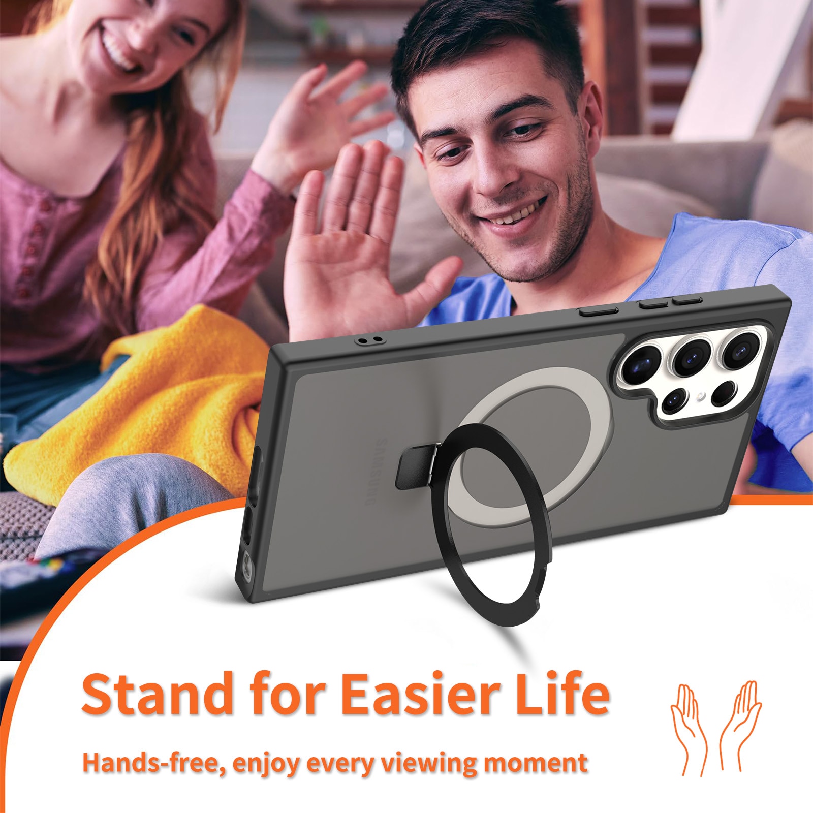 Samsung Galaxy S23 Ultra Magnetic hybridcover med stativfunktion, Sort