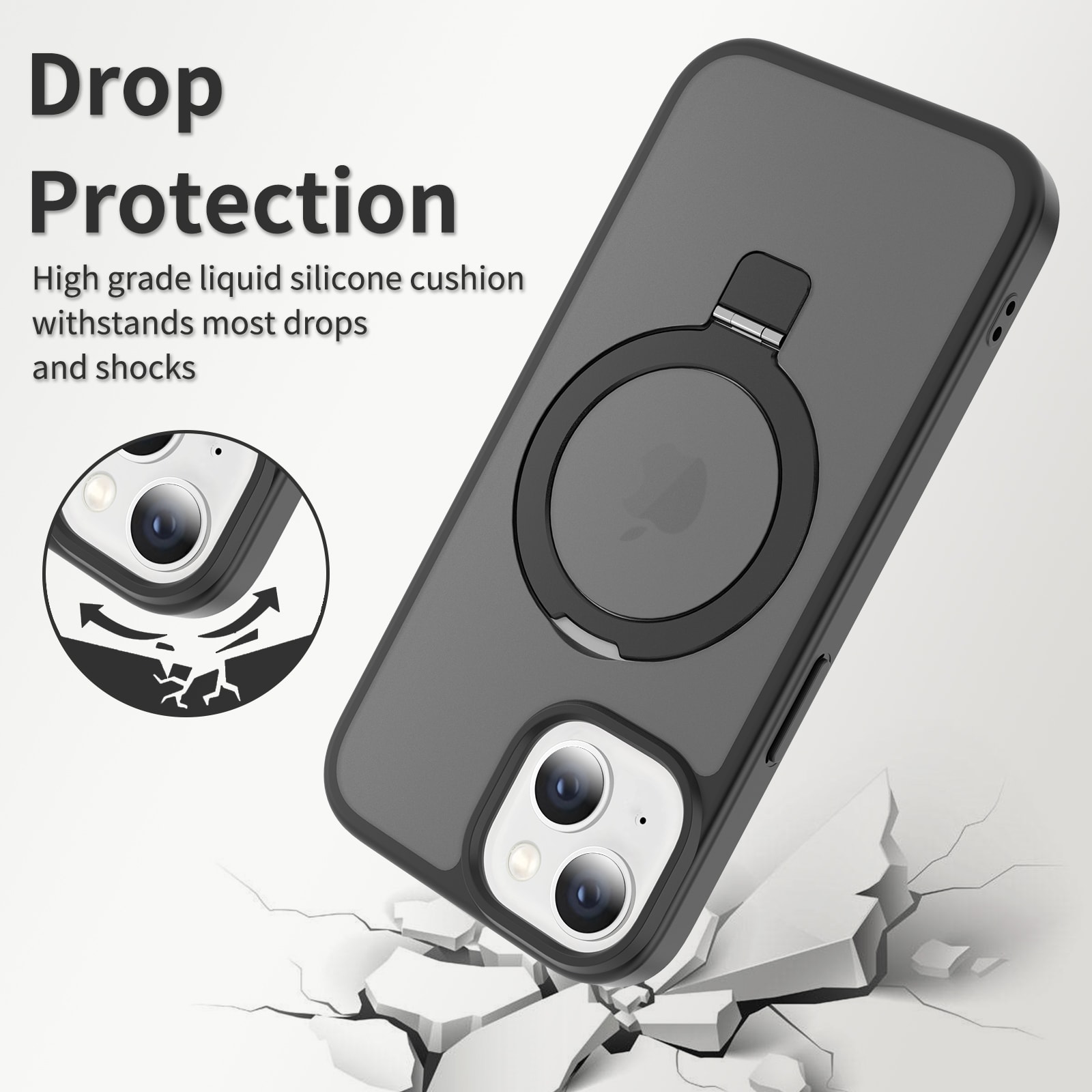 iPhone 15 Magnetic hybridcover med stativfunktion, Sort