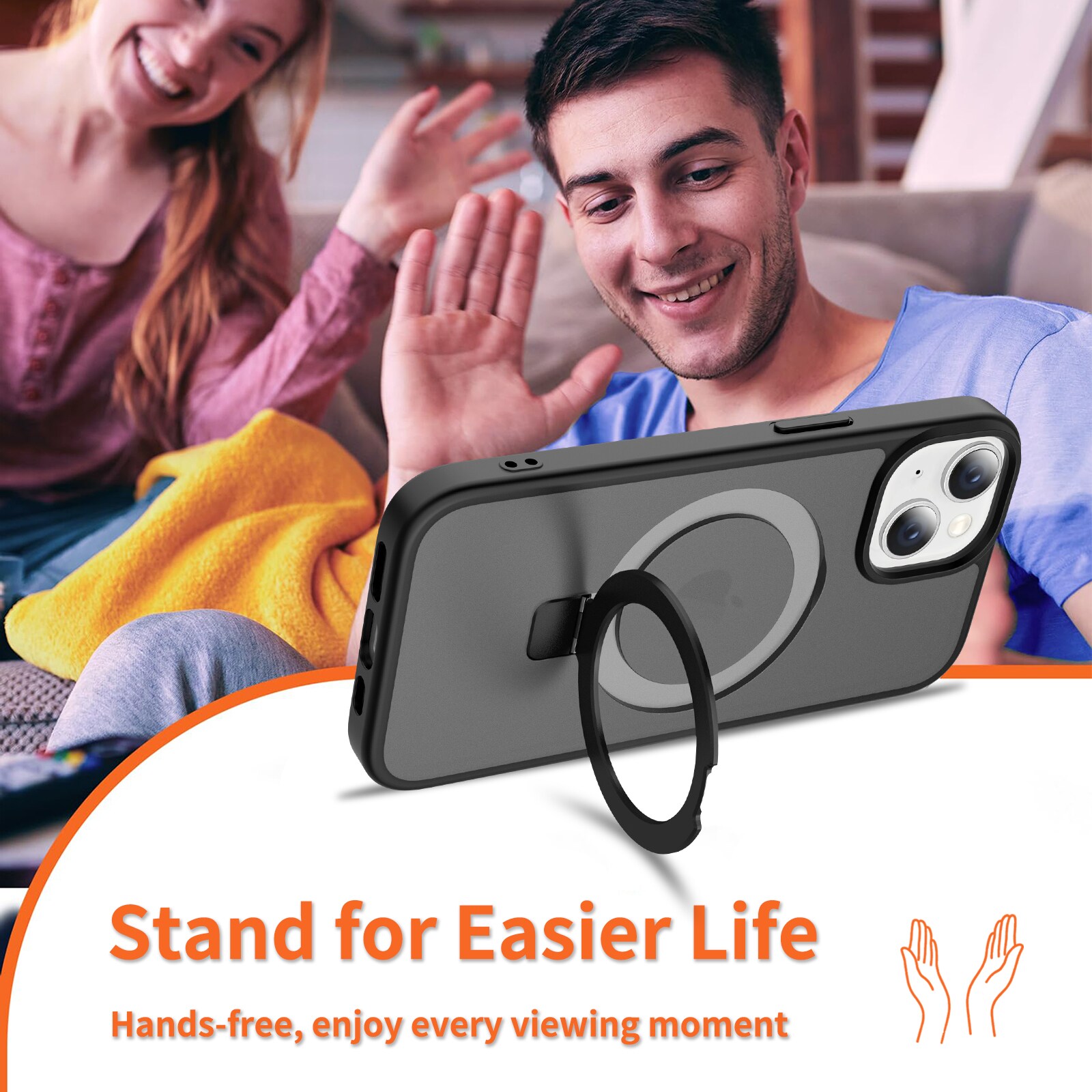 iPhone 15 Magnetic hybridcover med stativfunktion, Sort