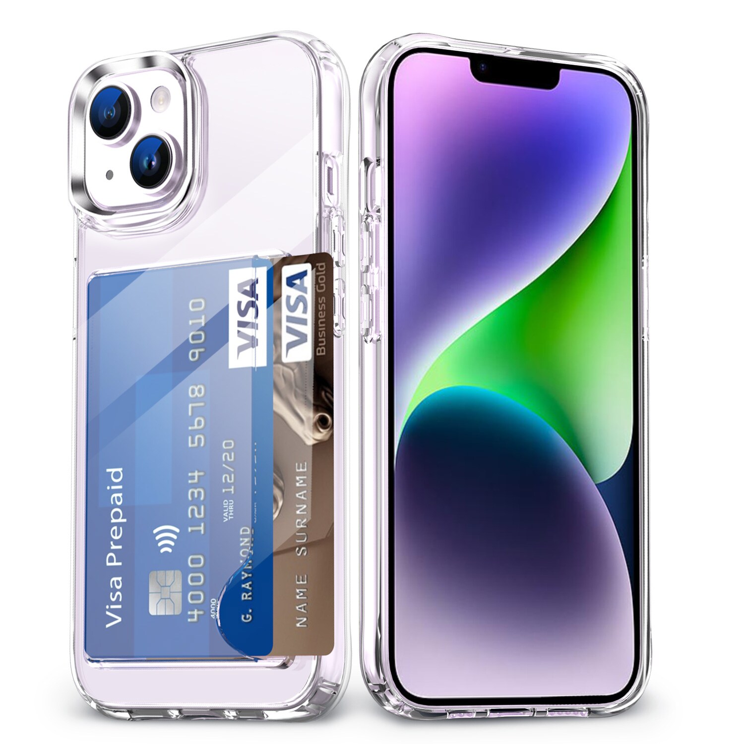 iPhone 15 Hybridcover med indbygget kortholder, Gennemsigtig