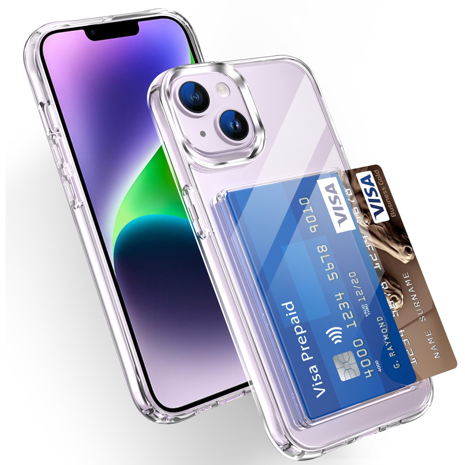 iPhone 15 Hybridcover med indbygget kortholder, Gennemsigtig