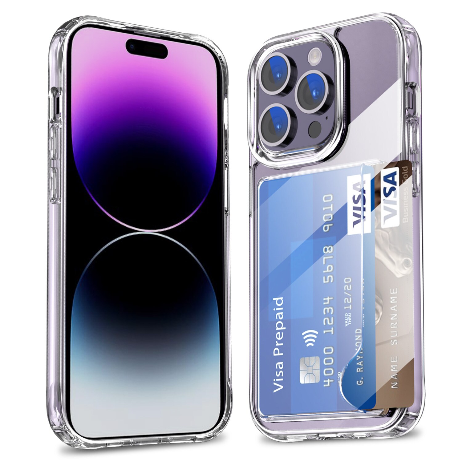 iPhone 15 Pro Hybridcover med indbygget kortholder, Gennemsigtig