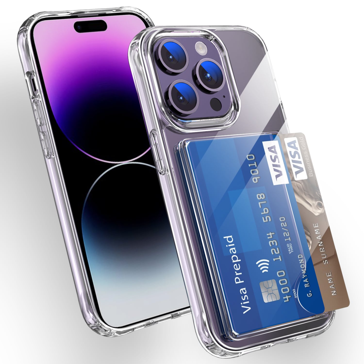 iPhone 15 Pro Hybridcover med indbygget kortholder, Gennemsigtig