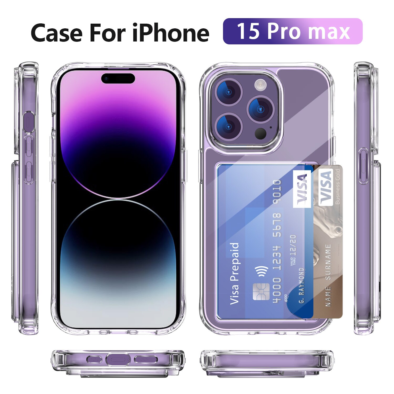 iPhone 15 Pro Max Hybridcover med indbygget kortholder, Gennemsigtig