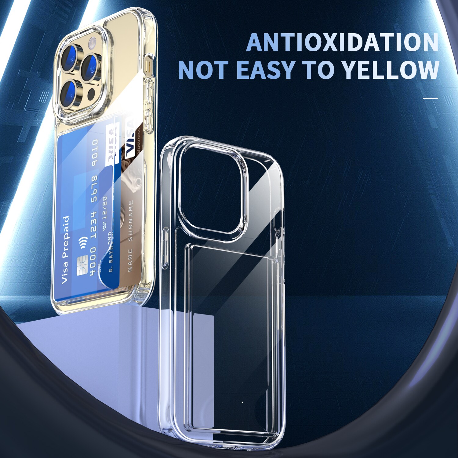 iPhone 15 Pro Max Hybridcover med indbygget kortholder, Gennemsigtig