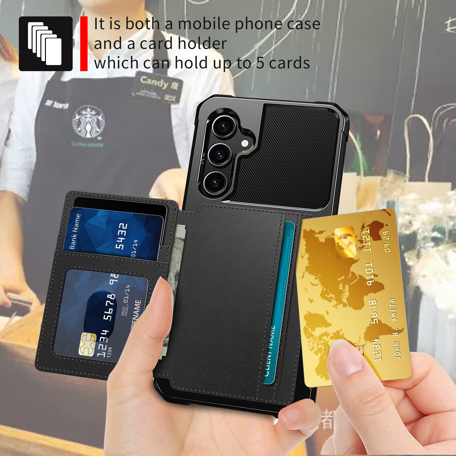 Samsung Galaxy S23 FE Stødsikkert mobilcover med pung, Sort