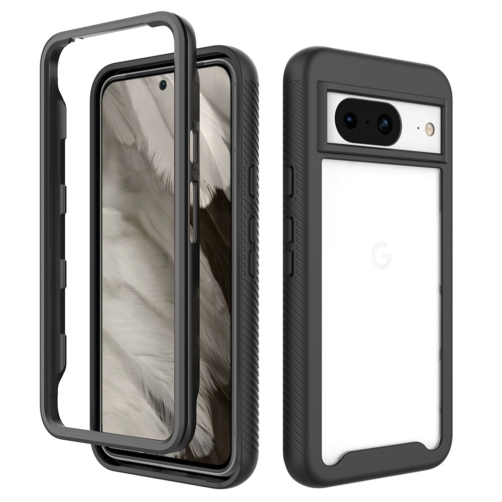 Google Pixel 8 Stødsikkert mobilcover med beskyttelsesramme Sort