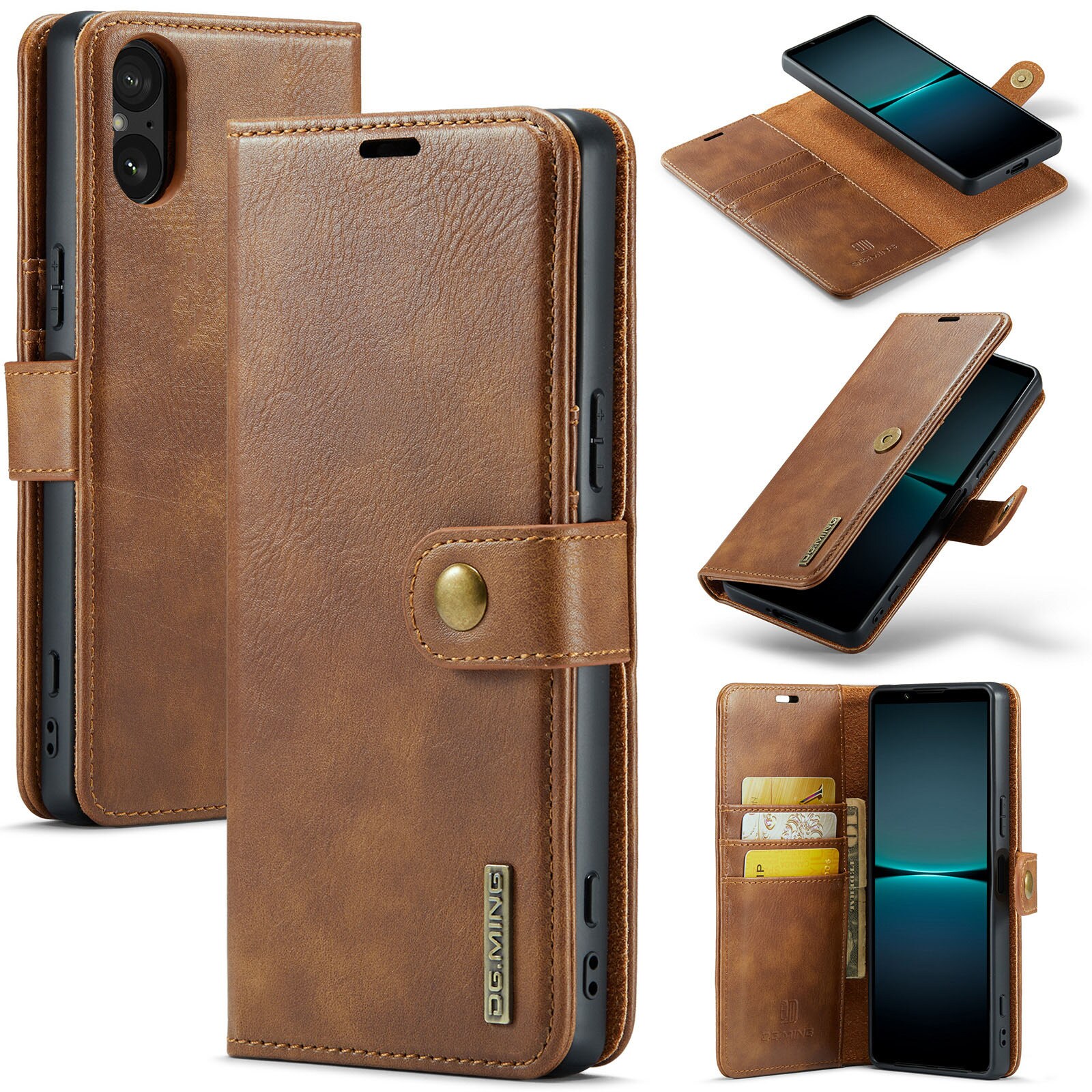 Sony Xperia 5 V Pungetui med aftageligt cover, Cognac