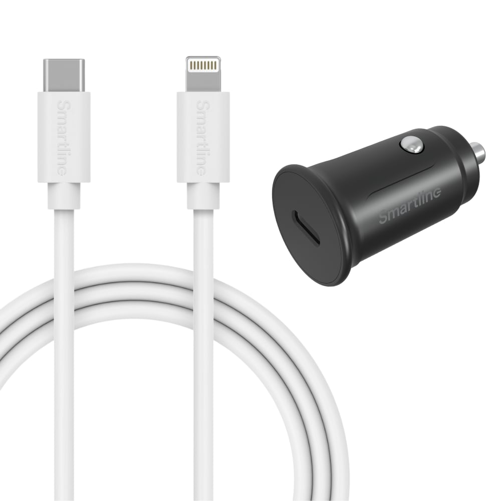 Biloplader USB-C til Lightning - 1m kabel & oplader - Smartline