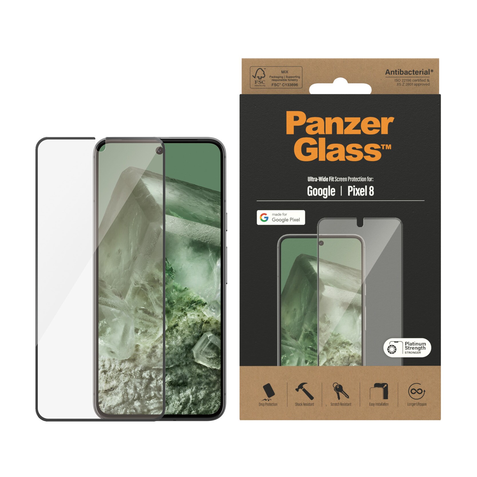 Google Pixel 8 Skærmbeskytter med monteringsramme - Ultra Wide Fit