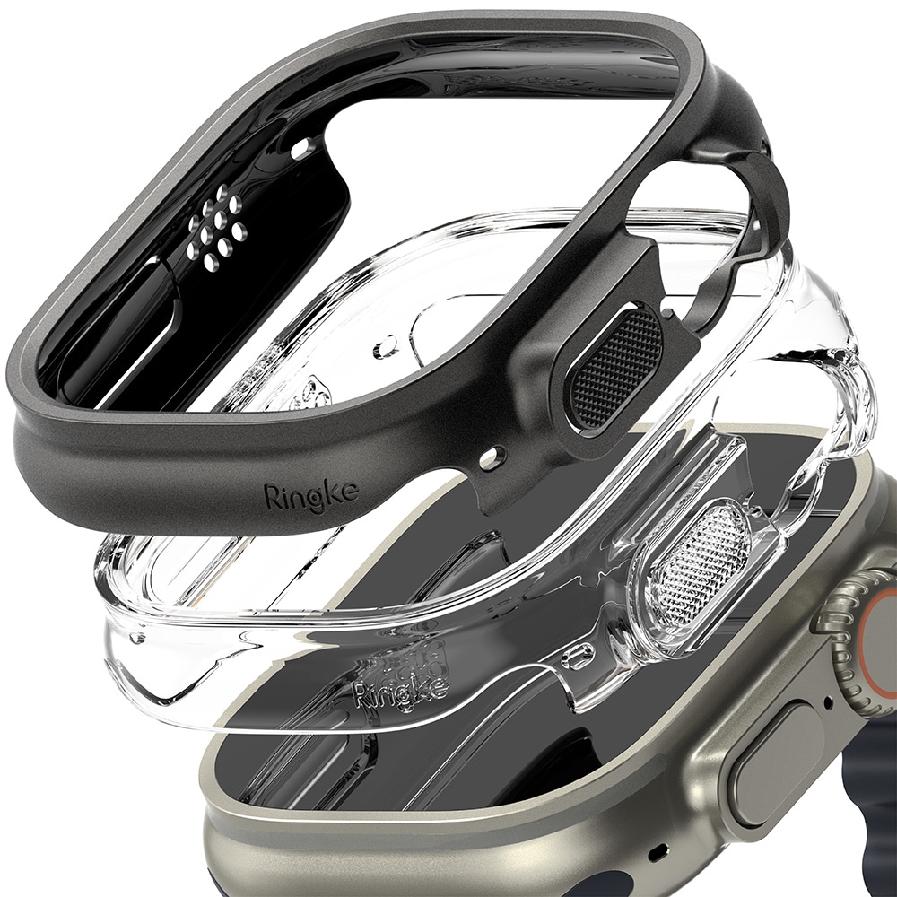 Apple Watch Ultra 49mm 3rd Gen Tyndt cover (2-pak), Titanium Black & Clear