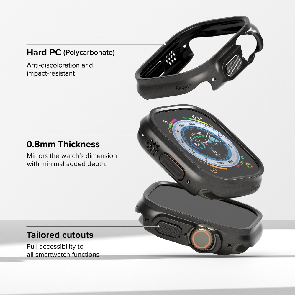 Apple Watch Ultra 49mm 3rd Gen Tyndt cover (2-pak), Titanium Black & Clear