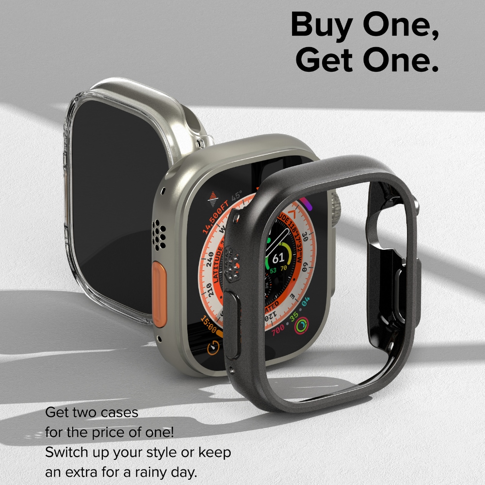 Apple Watch Ultra 49mm 3rd Gen Tyndt cover (2-pak), Titanium Black & Clear