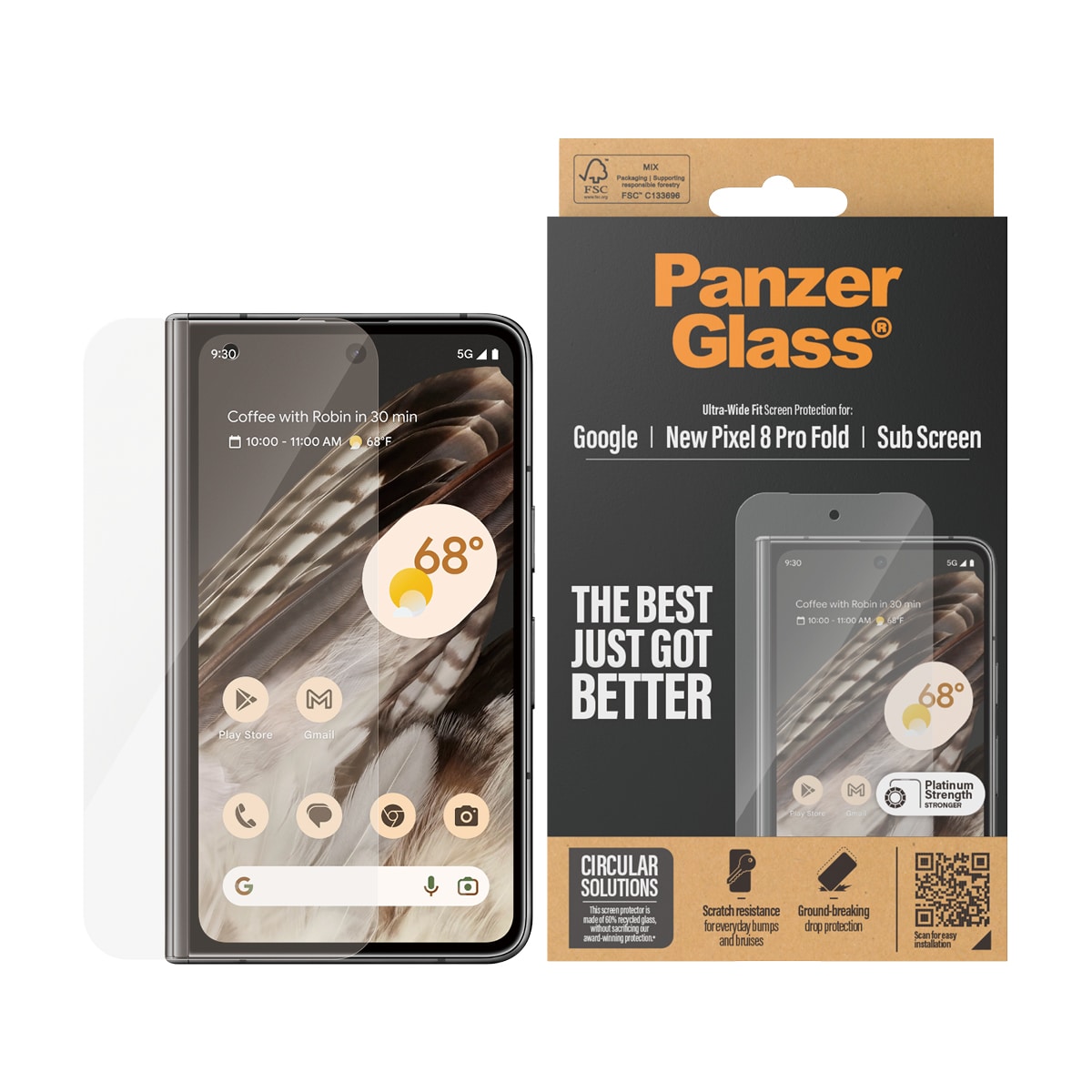 Google Pixel 9 Pro Fold Ydre skærmbeskytter i ridsefast hærdet glas - Ultra Wide Fit