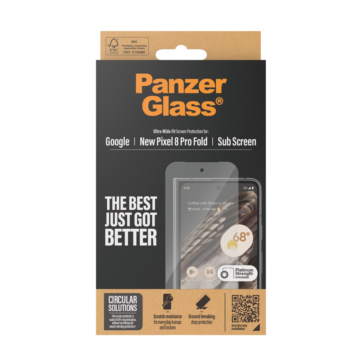 Google Pixel 9 Pro Fold Ydre skærmbeskytter i ridsefast hærdet glas - Ultra Wide Fit