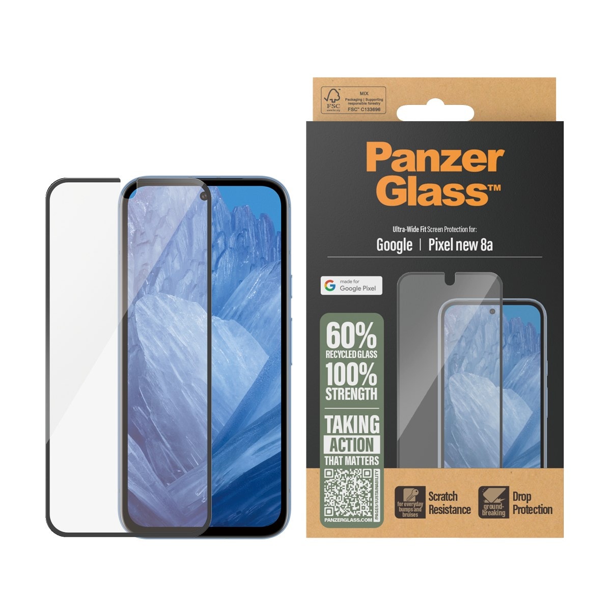Google Pixel 9a Skærmbeskytter i ridsefast hærdet glas - Ultra Wide Fit