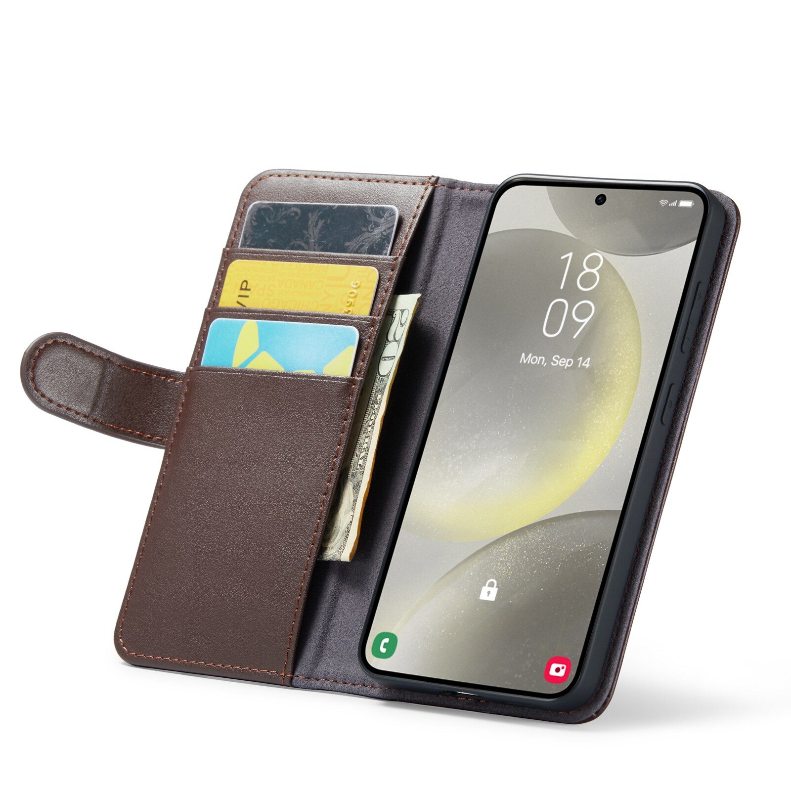 Samsung Galaxy S24 Pungetui i ægte læder, Brun