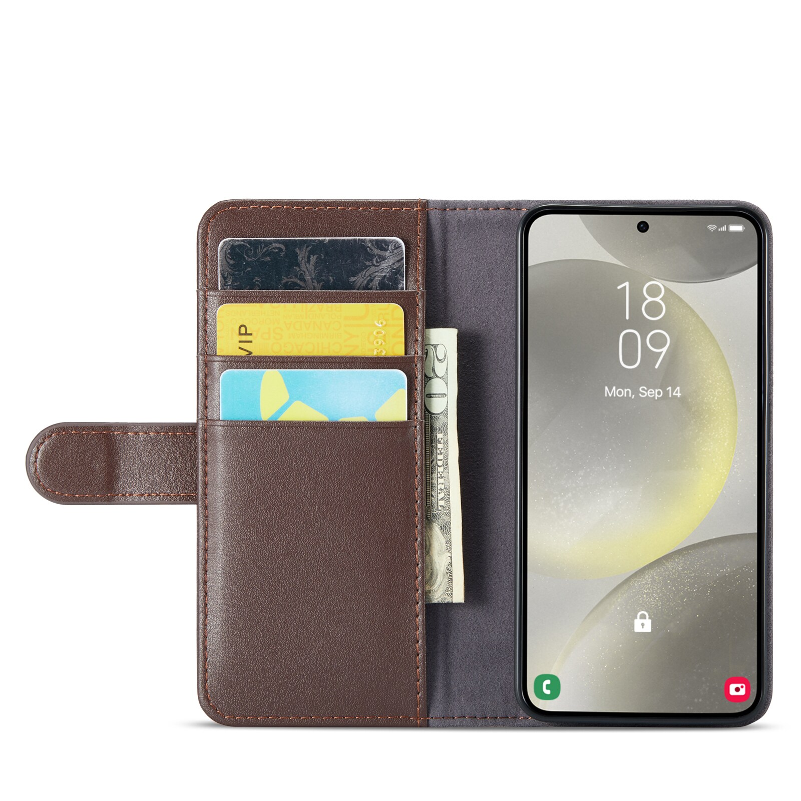 Samsung Galaxy S24 Pungetui i ægte læder, Brun