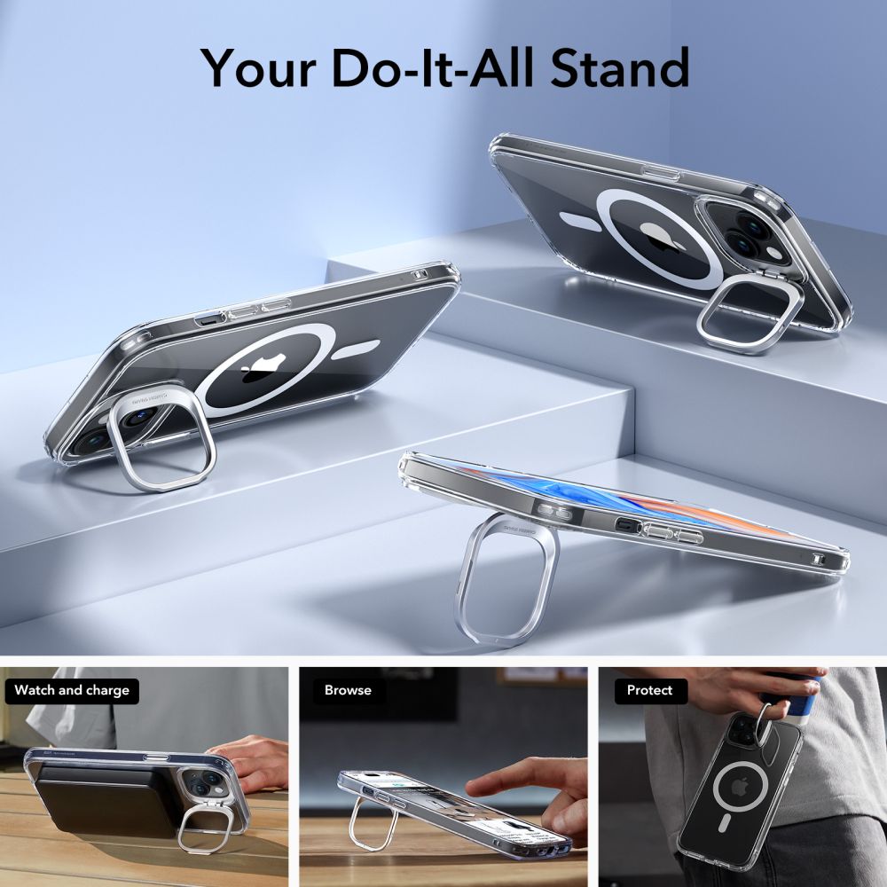 iPhone 15 Plus Classic Hybridskal MagSafe med kickstand, Genomskinlig