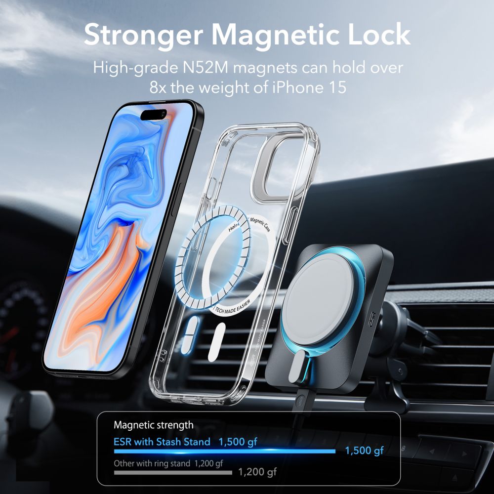 iPhone 15 Plus Classic Hybridskal MagSafe med kickstand, Genomskinlig