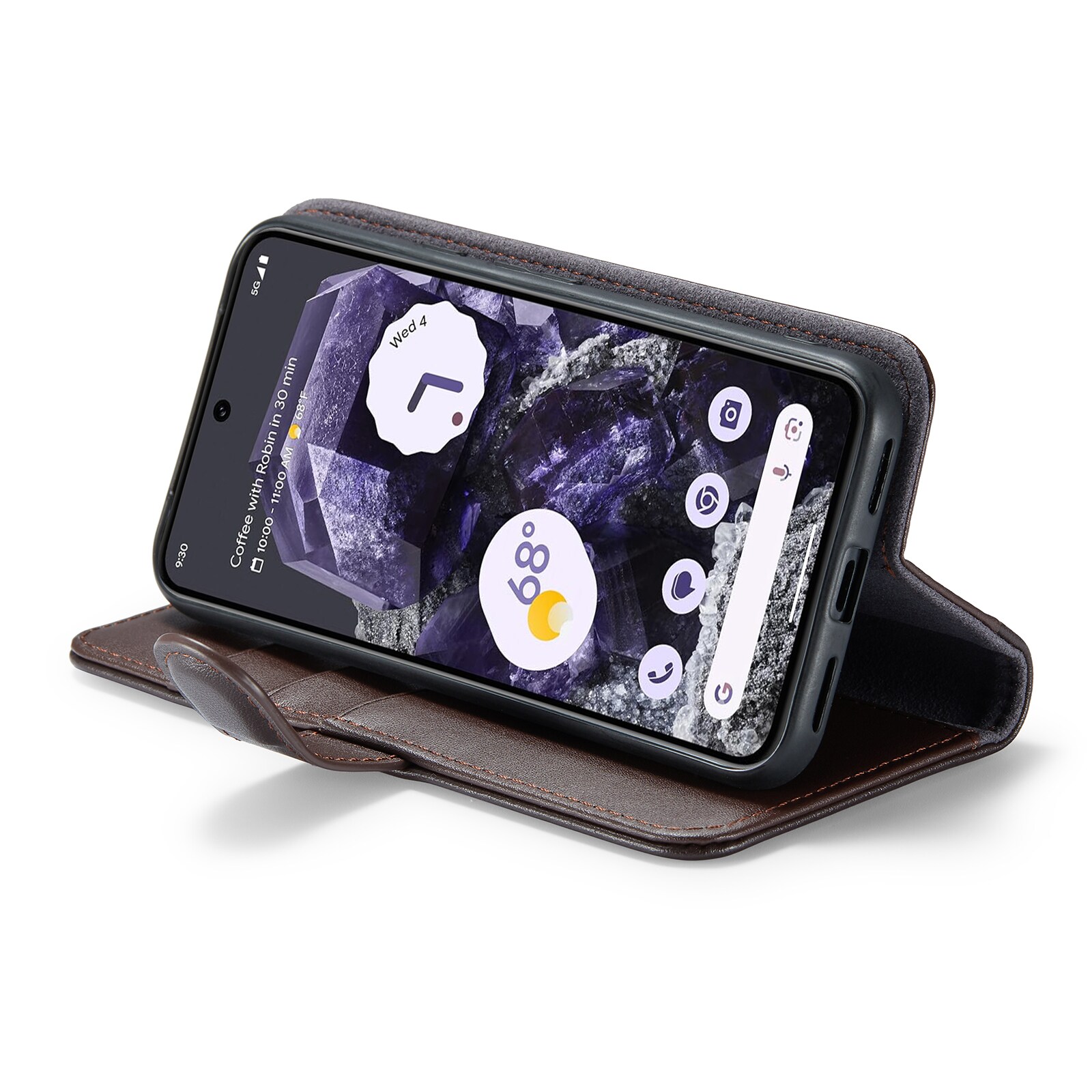 Google Pixel 8a Pungetui i ægte læder, Brun