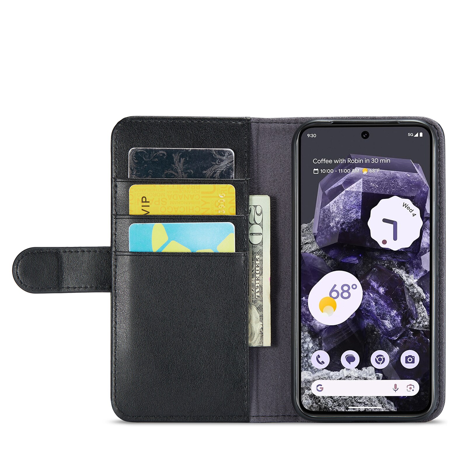 Google Pixel 8a Pungetui i ægte læder, Sort
