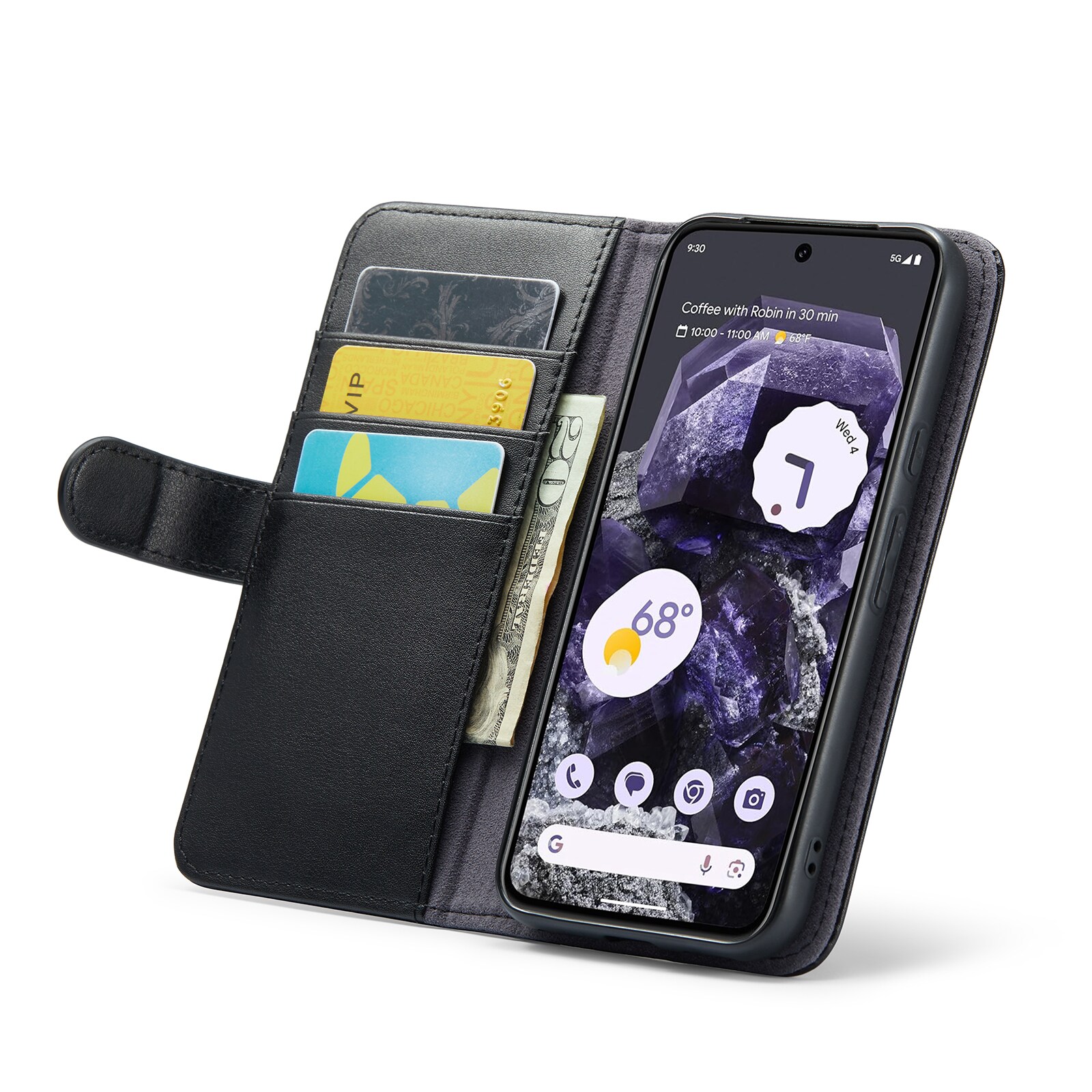 Google Pixel 8a Pungetui i ægte læder, Sort