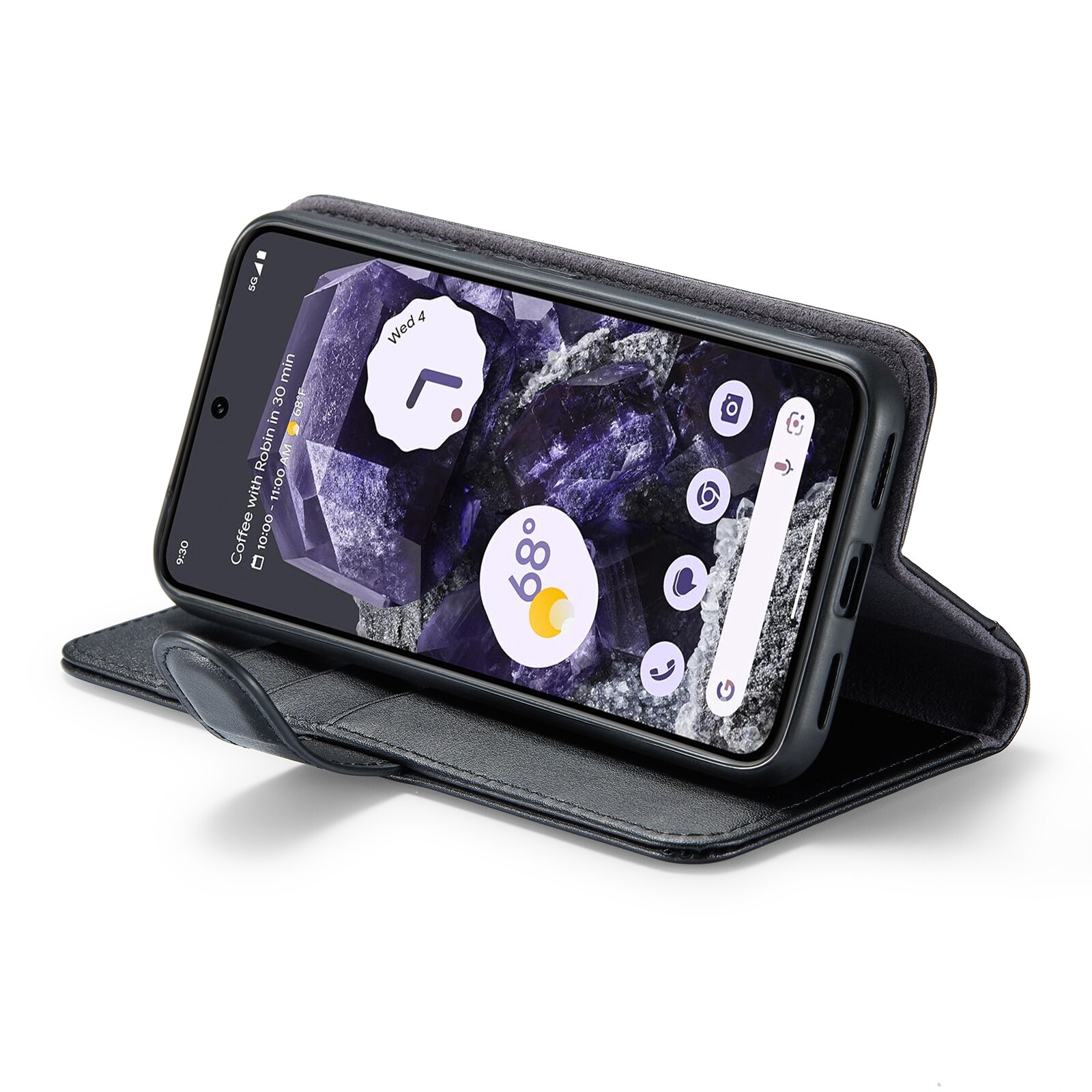 Google Pixel 8a Pungetui i ægte læder, Sort