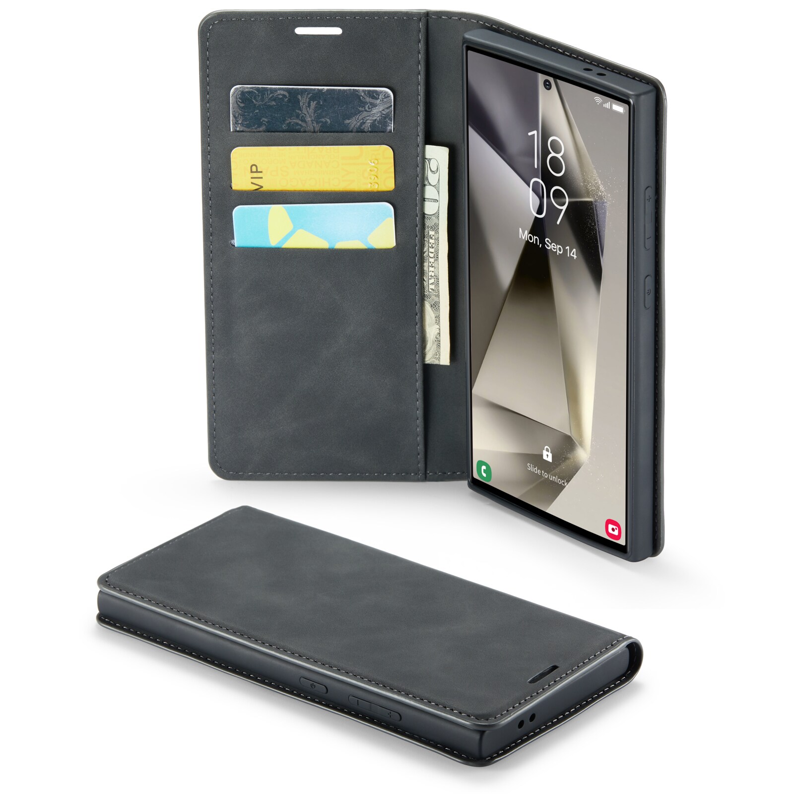 Samsung Galaxy S24 Ultra Slankt etui med kortholder, Sort
