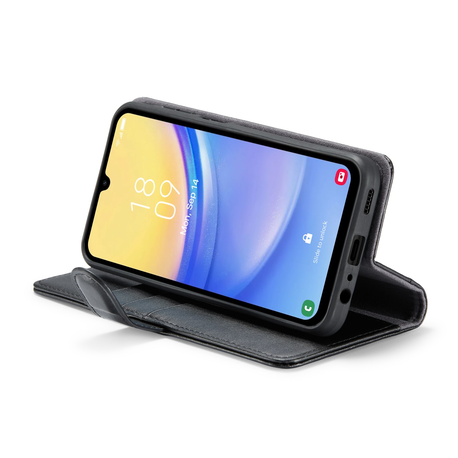 Samsung Galaxy A15 Pungetui i ægte læder, Sort