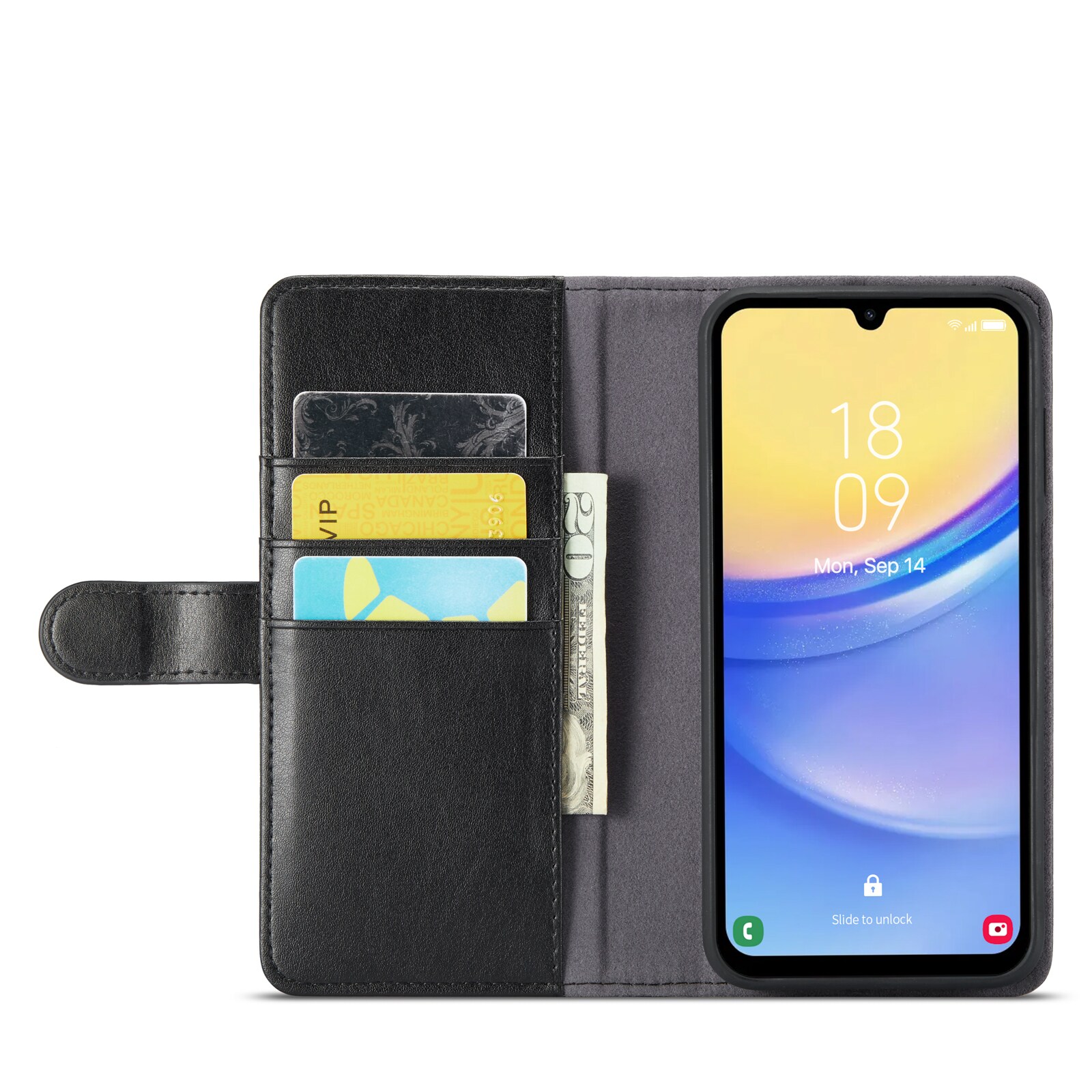 Samsung Galaxy A15 Pungetui i ægte læder, Sort