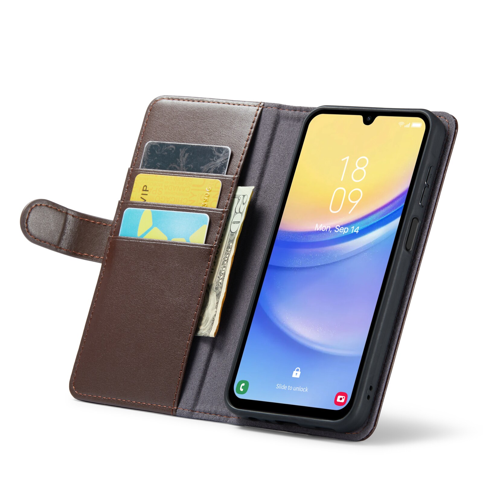 Samsung Galaxy A15 Slankt mobiletui i ægte læder, Brun
