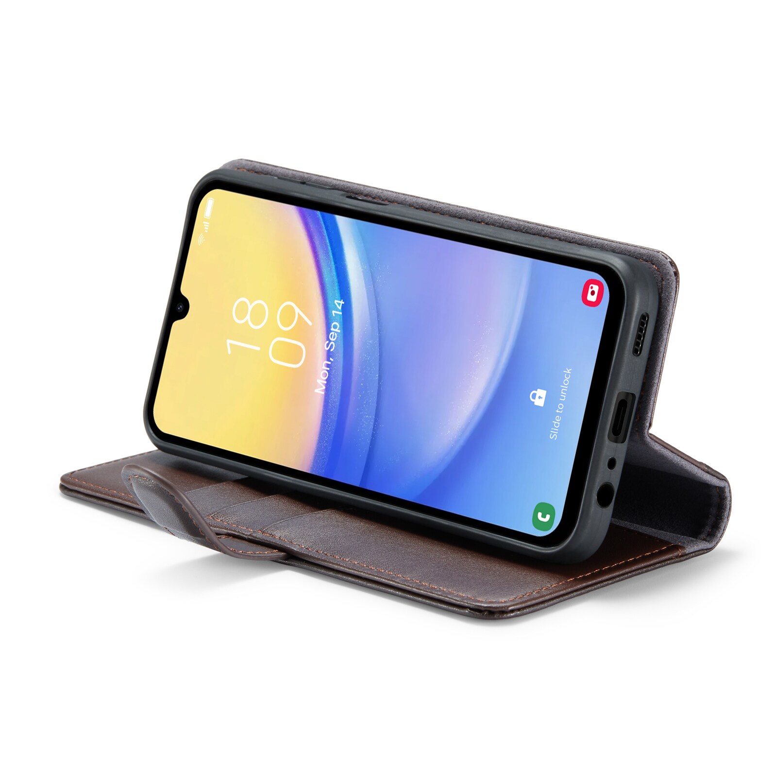 Samsung Galaxy A15 Slankt mobiletui i ægte læder, Brun
