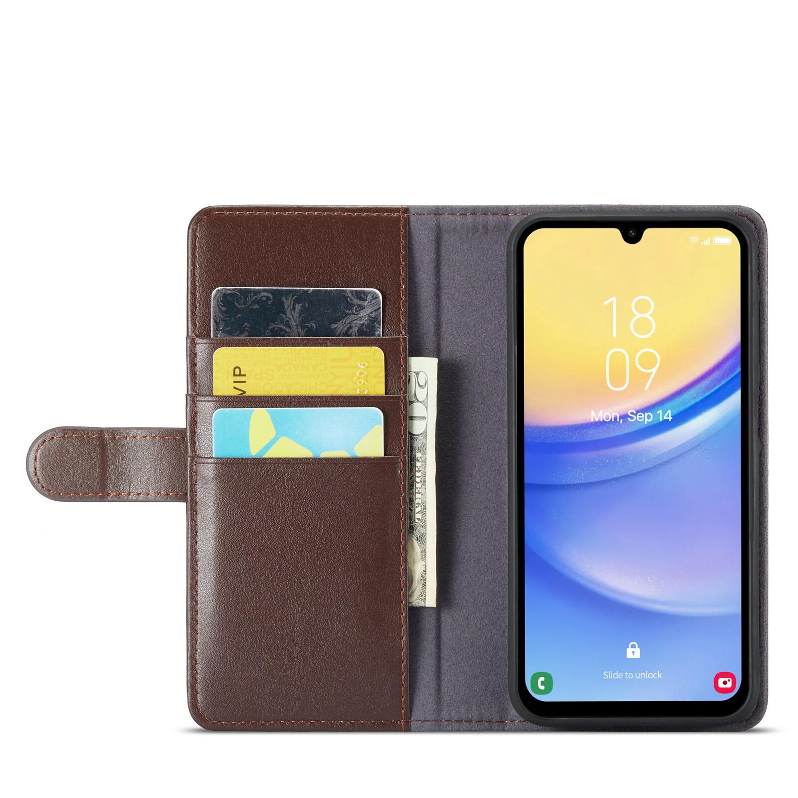 Samsung Galaxy A15 Slankt mobiletui i ægte læder, Brun