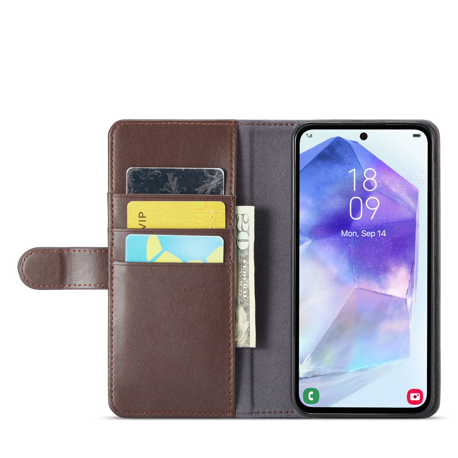 Samsung Galaxy A35 Pungetui i ægte læder, Brun