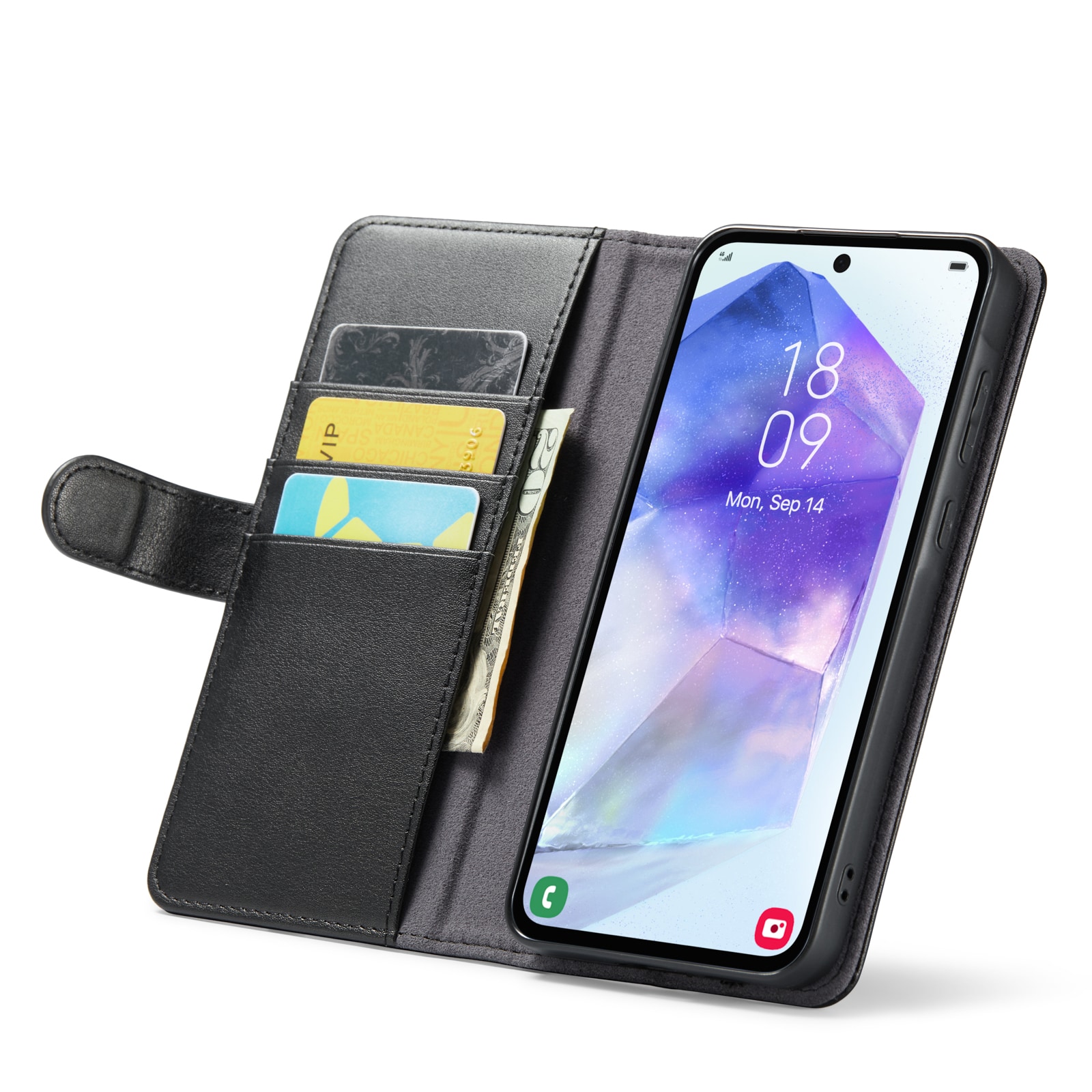 Samsung Galaxy A35 Pungetui i ægte læder, Sort
