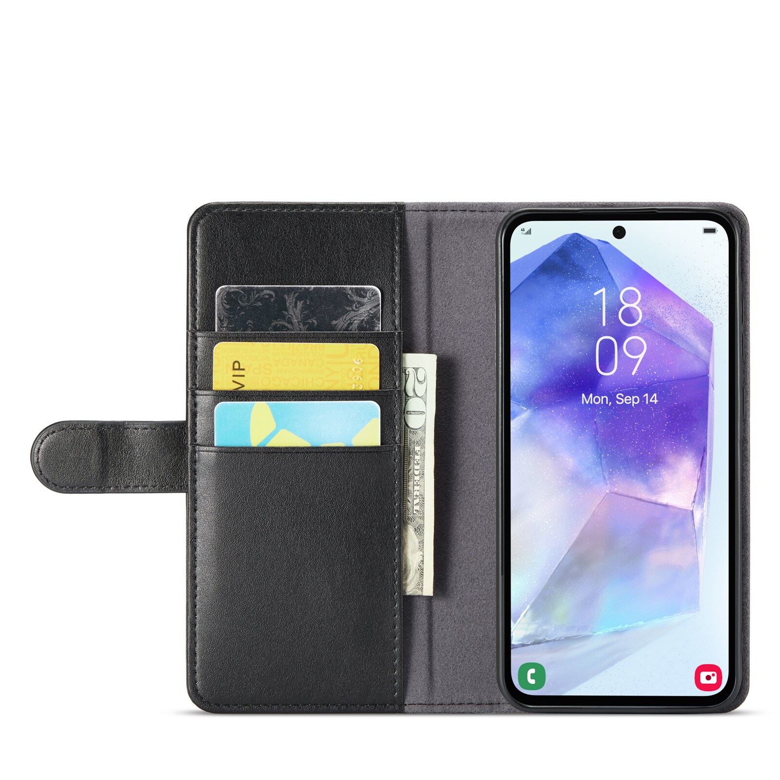 Samsung Galaxy A35 Pungetui i ægte læder, Sort