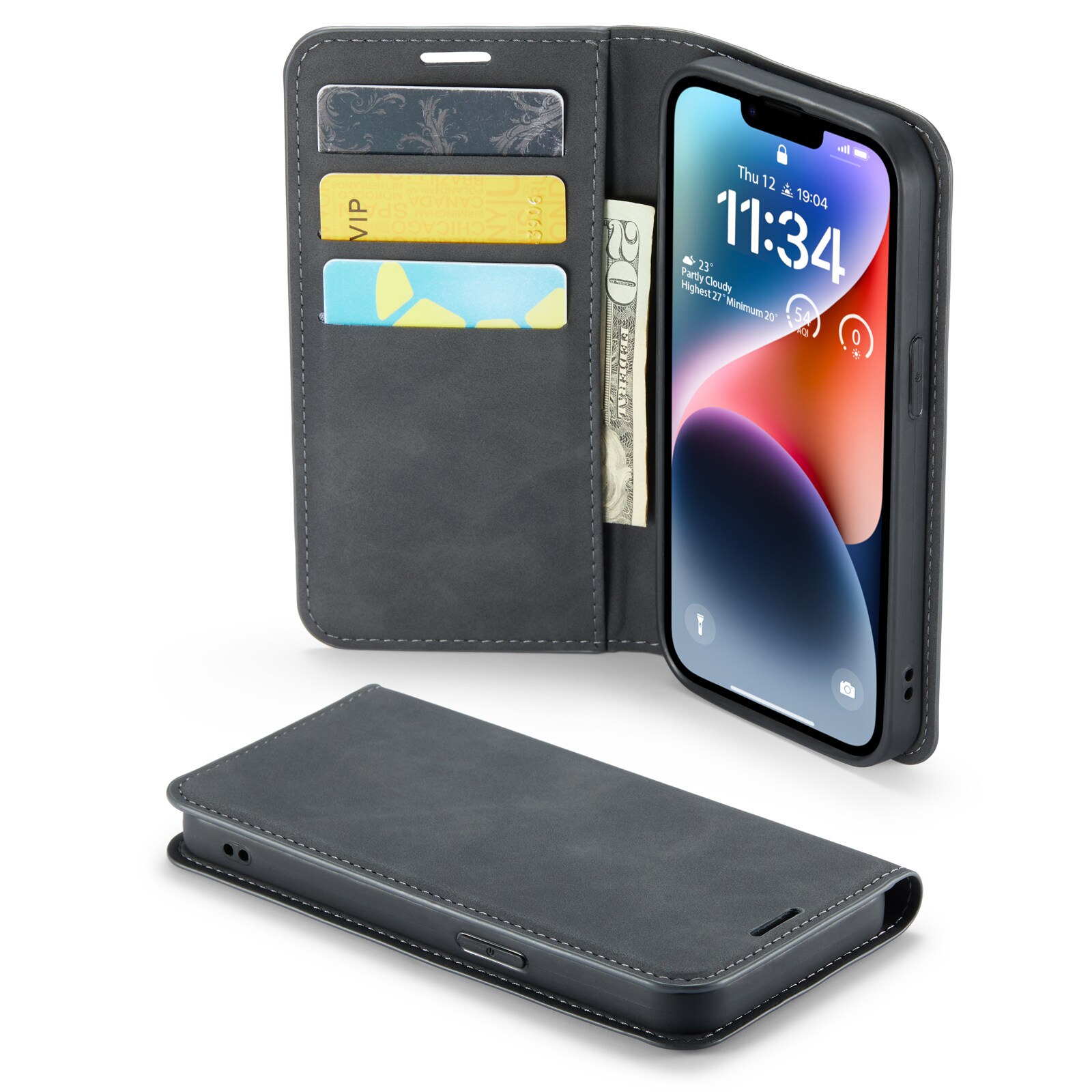 iPhone 14 Slankt etui med kortholder, Sort
