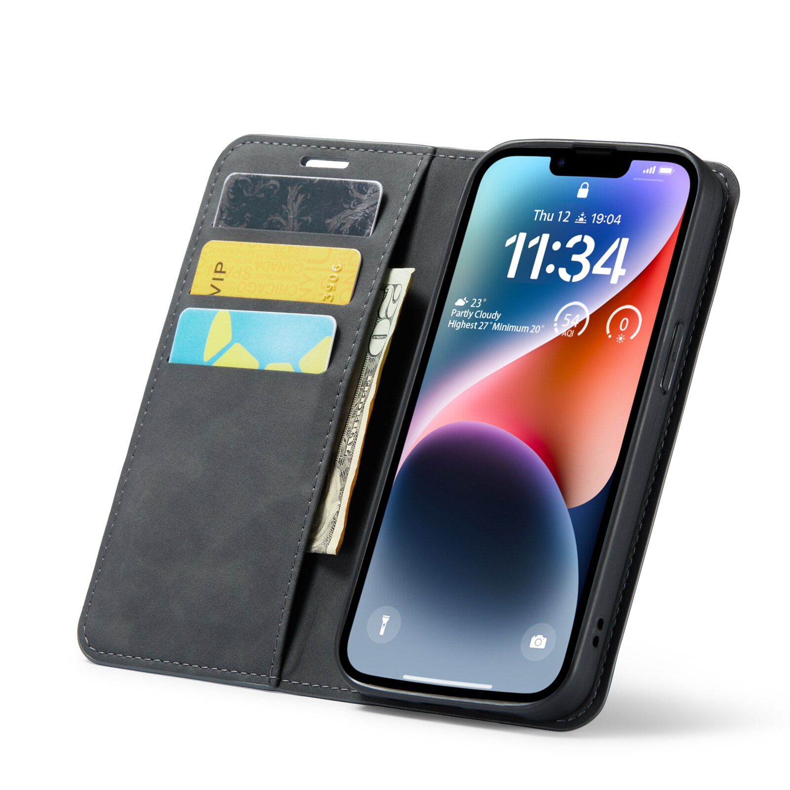 iPhone 13 Slankt etui med kortholder, Sort