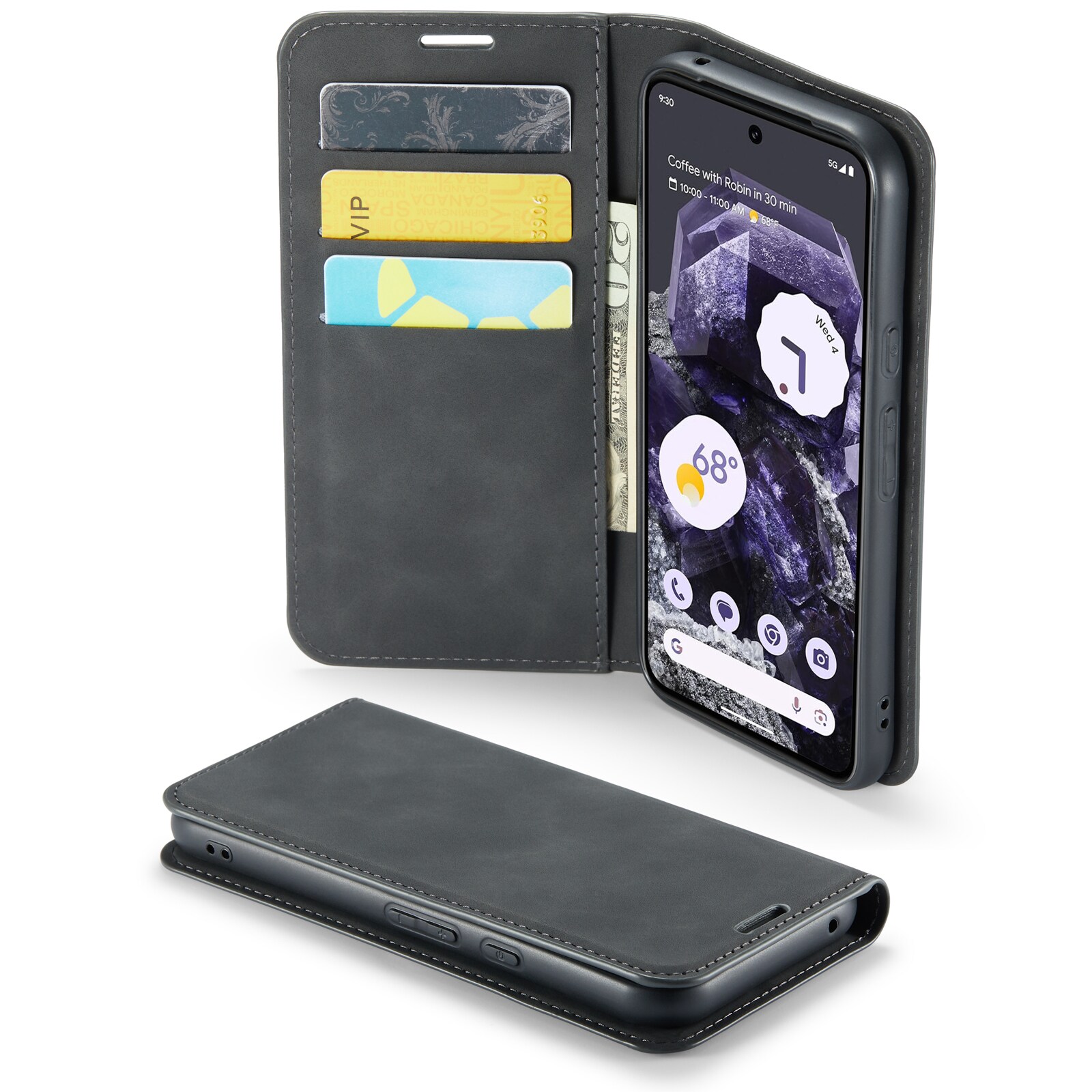Google Pixel 8a Slankt etui med kortholder, Sort