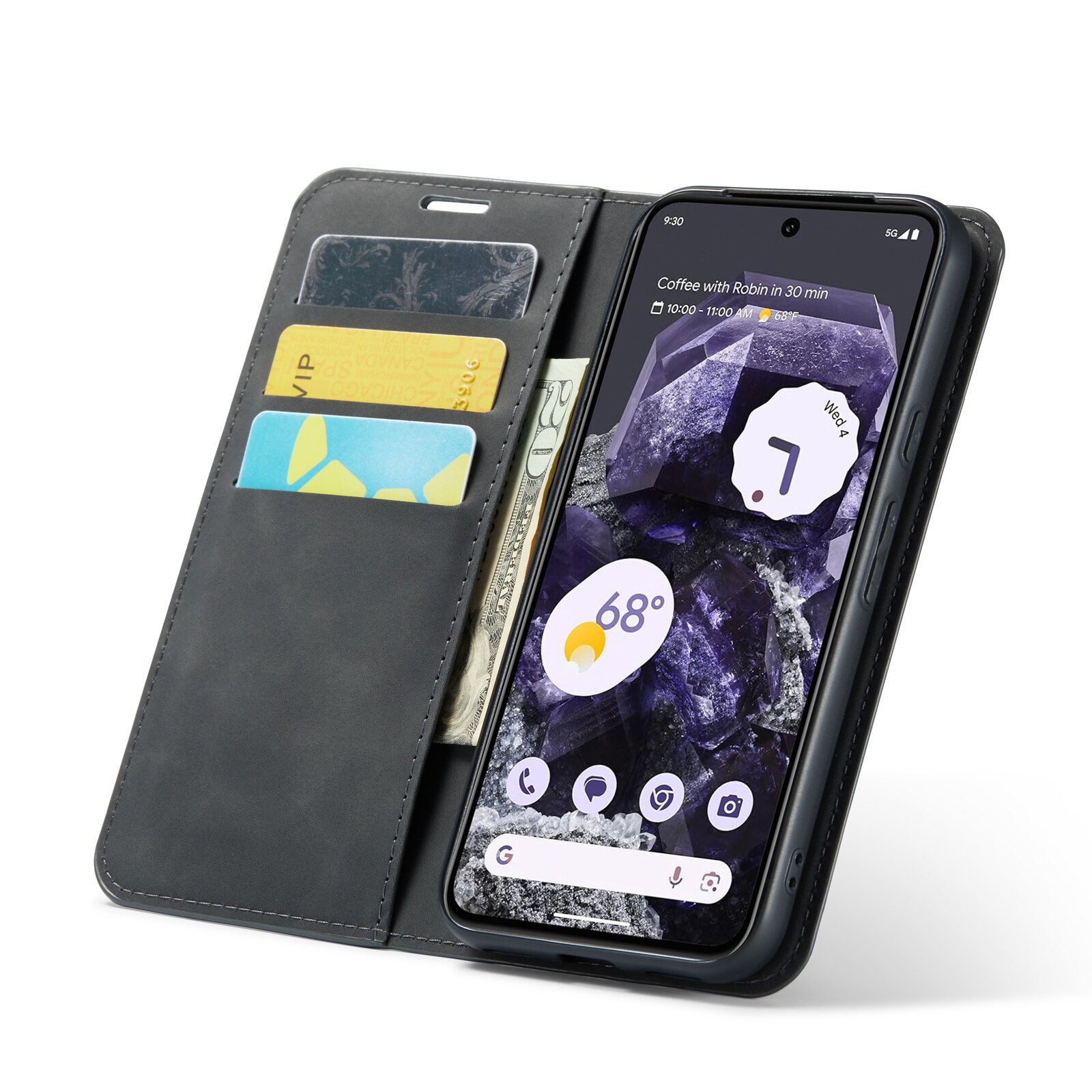 Google Pixel 8a Slankt etui med kortholder, Sort
